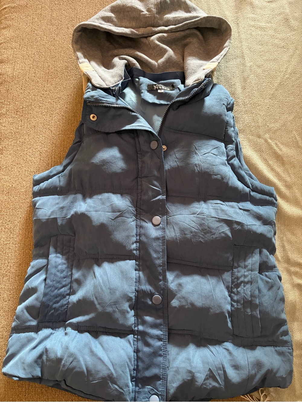Blue Puffer Vest with Detachable Hood